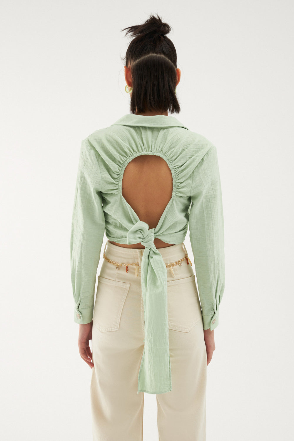 Tie Back Detailed Crop Shirt Mint