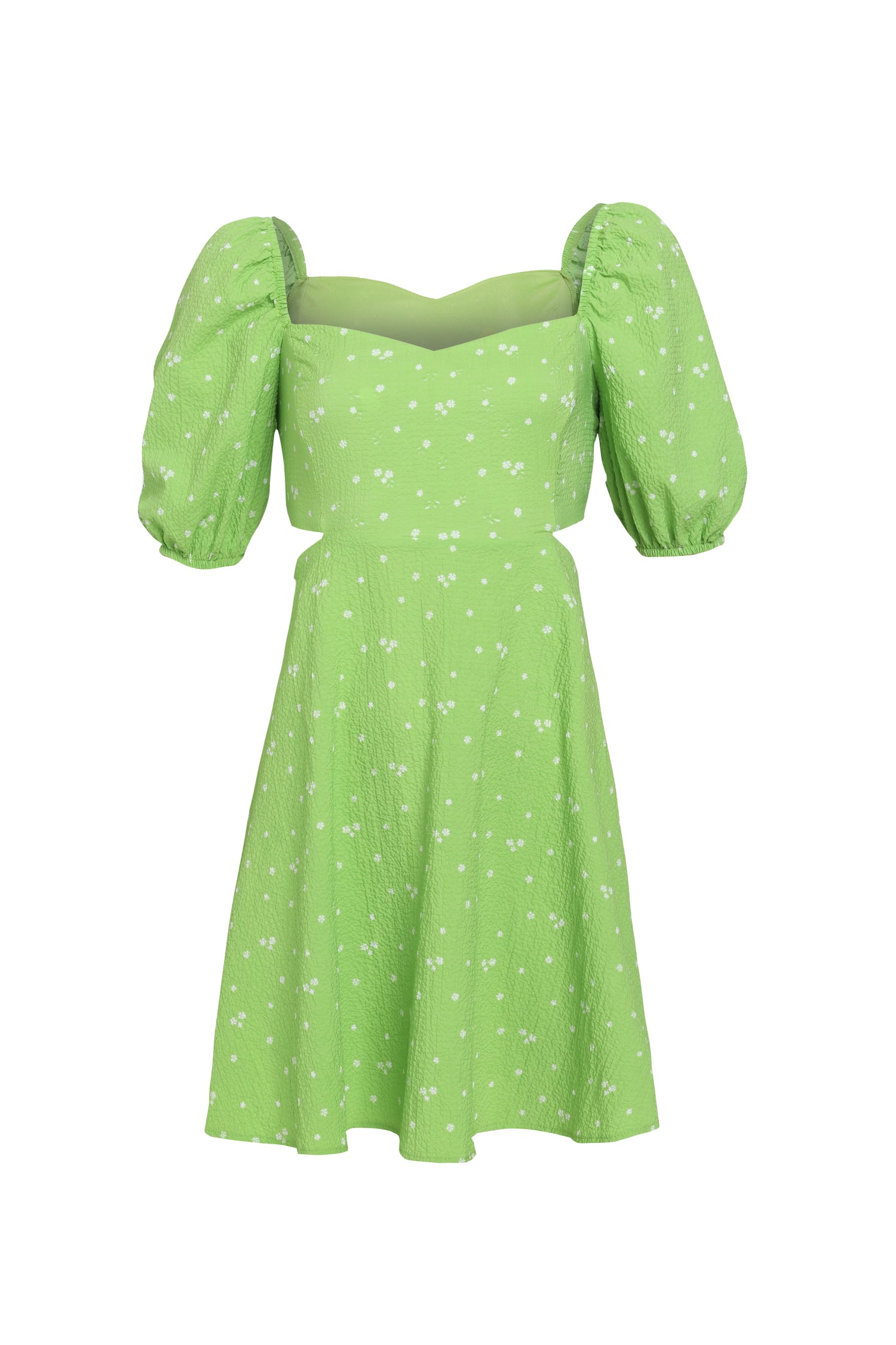 Decollete Balloon Sleeve Dress Green