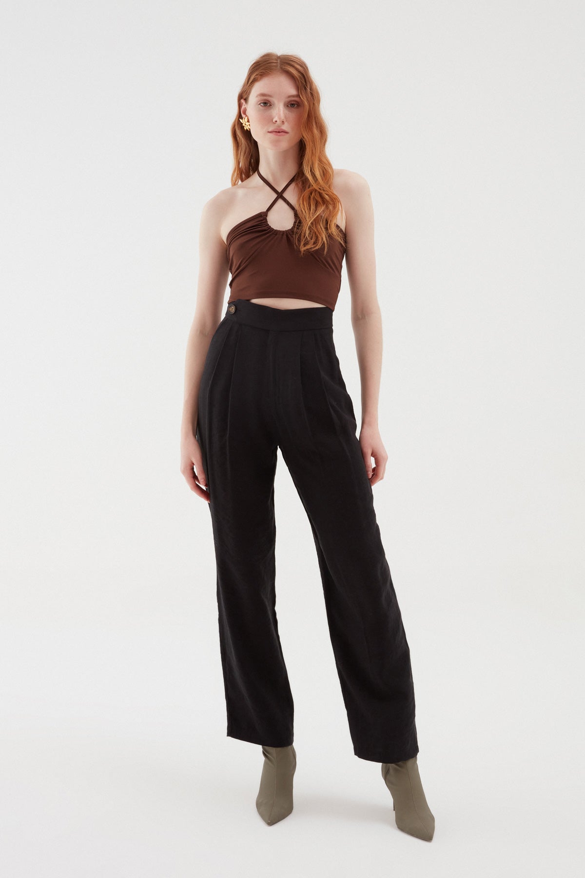 Pocket Detailed Wide Leg Trousers Black