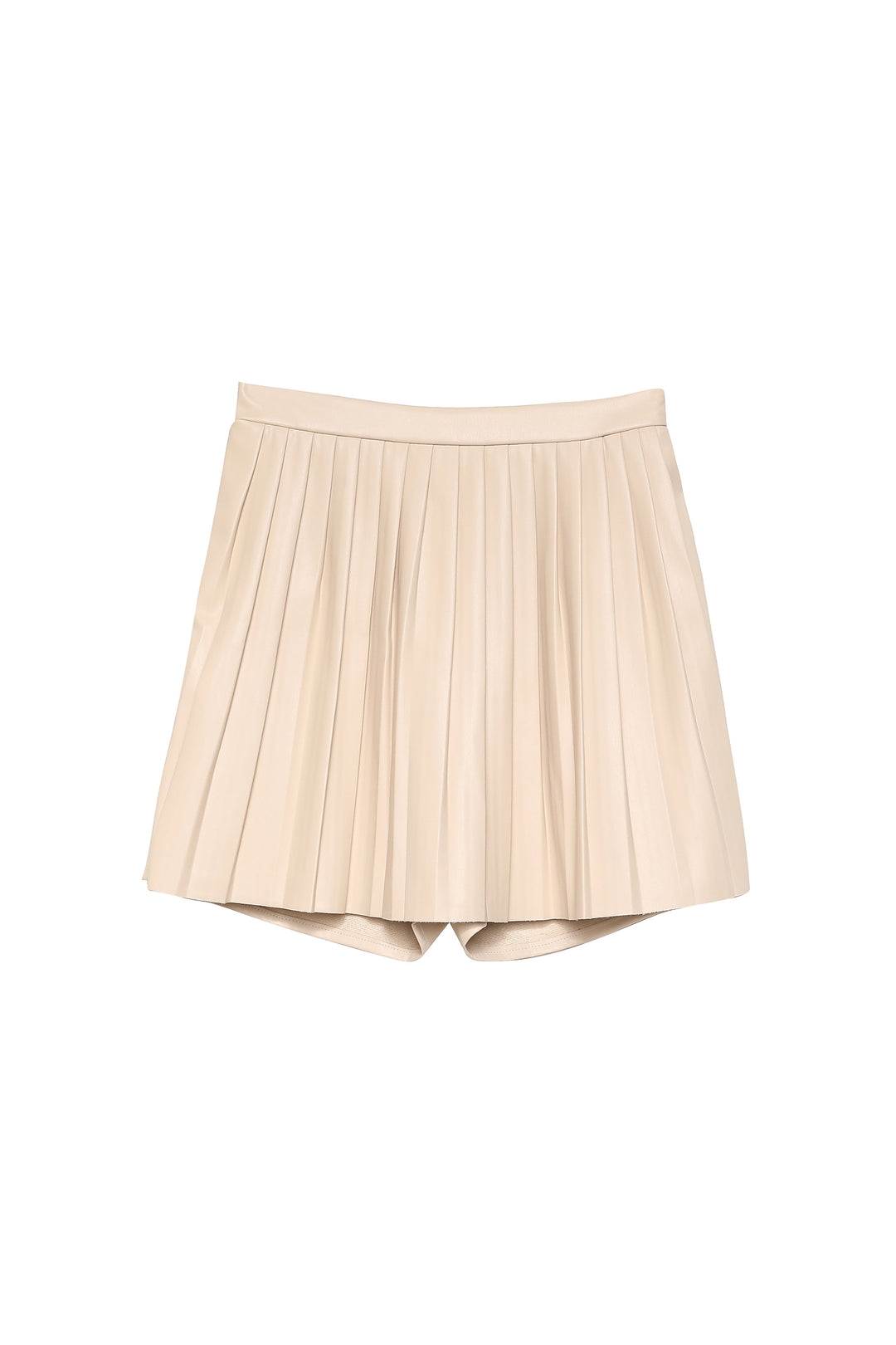 Pleated Leather Short Skirt Stone