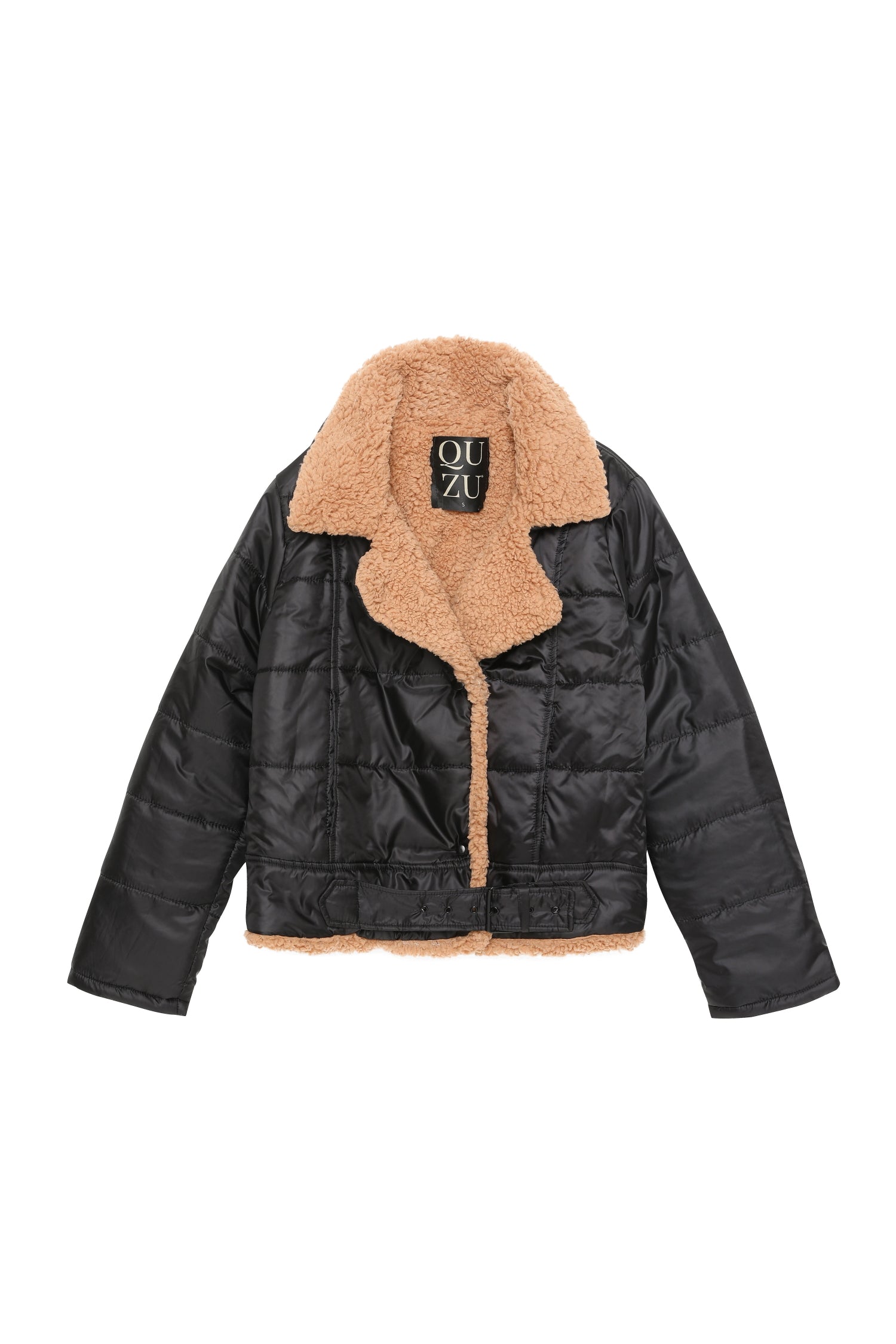 Plush Detailed Puffer Jacket Black