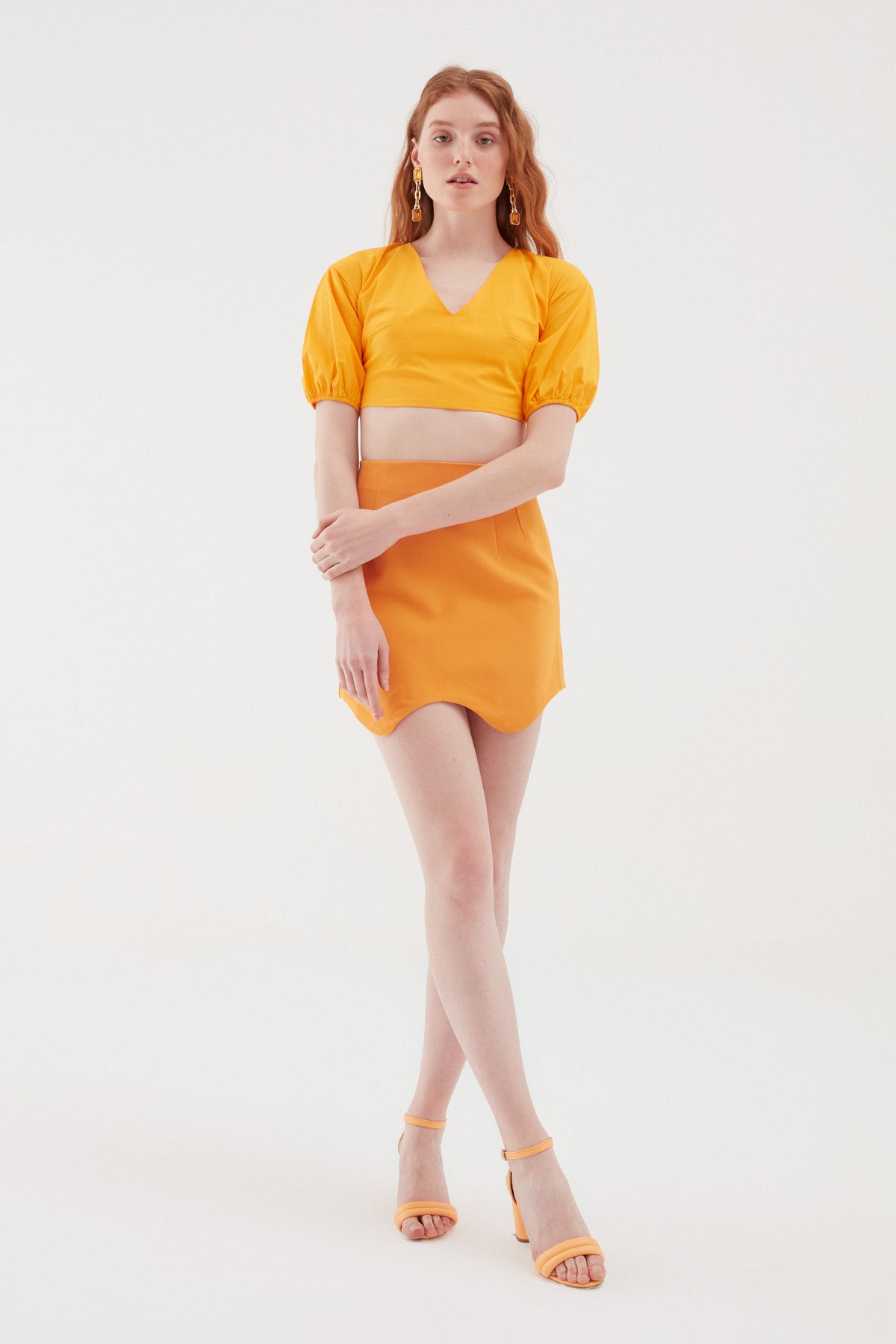 Balloon Sleeve Low Back Blouse Orange