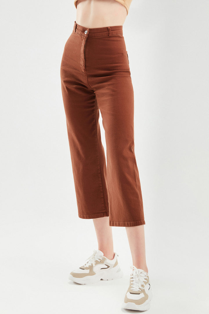 High Waist Gabardine Trousers Brown