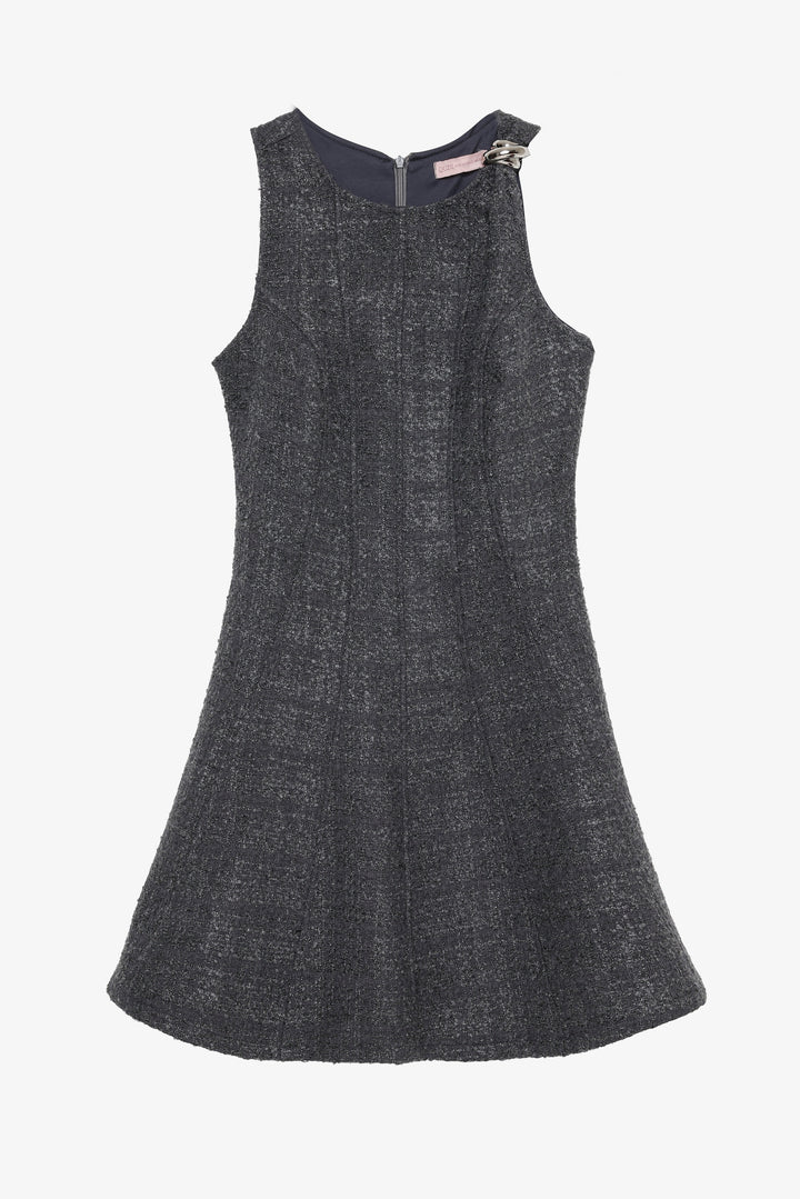 Halka Aksesuarlı Tüvit Mini Elbise Antrasit