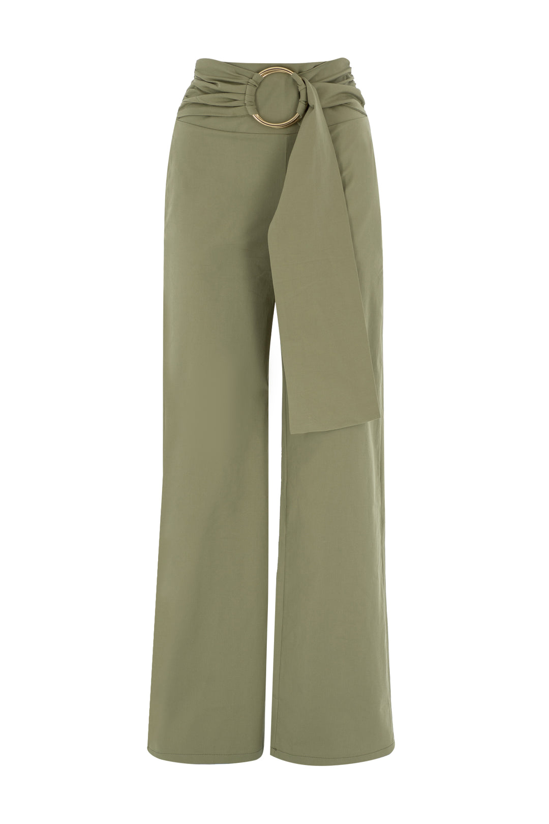Toka Detaylı Yüksek Bel Bol Pantolon Haki