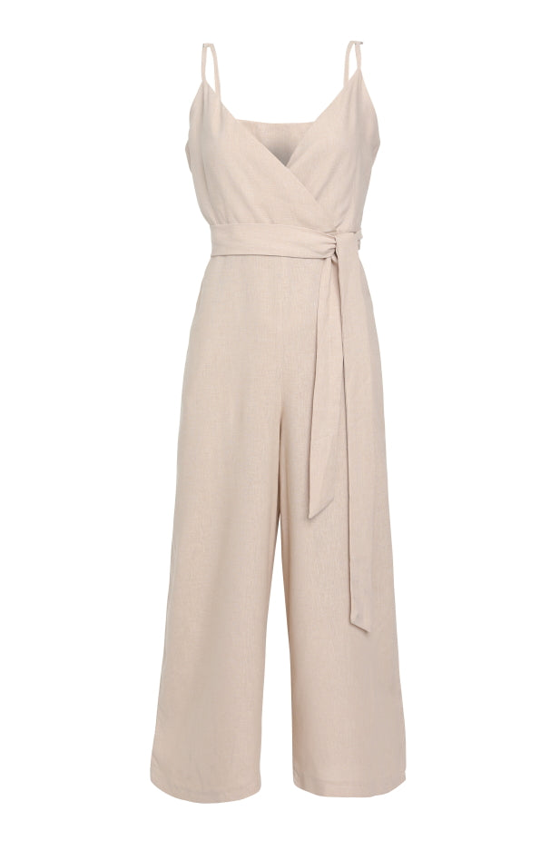 Strap Linen Overalls Beige
