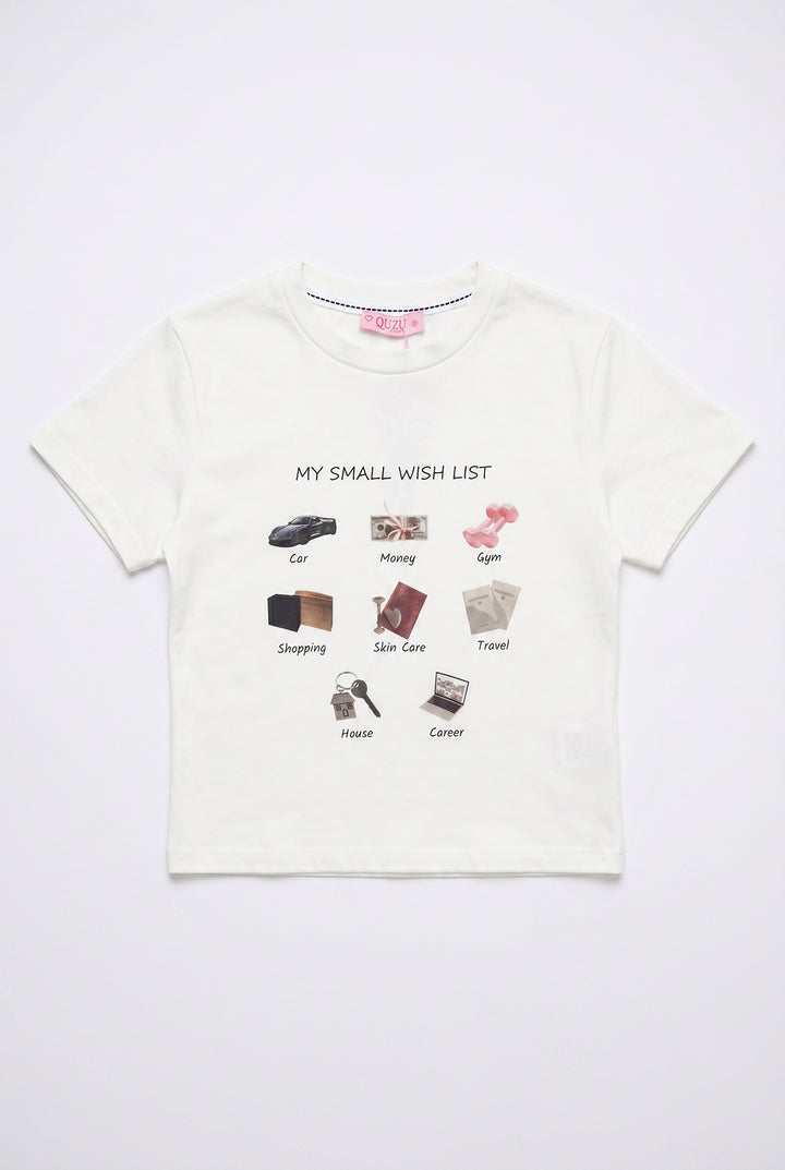 Wish List İkon Baskılı Tişört Ekru