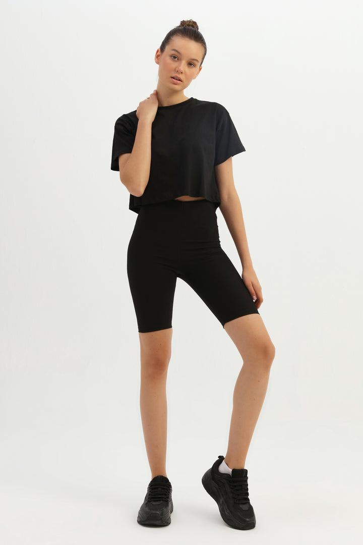 Dokulu Biker Tayt Siyah