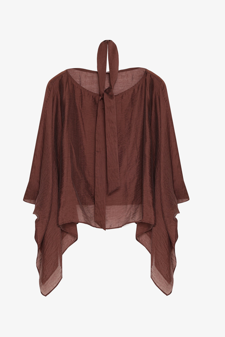 Fularlı Panço Bluz Kahverengi