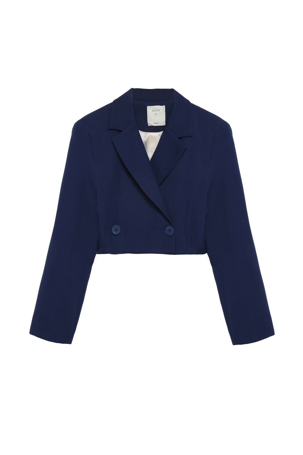 Double Breasted Crop Blazer Jacket Navy