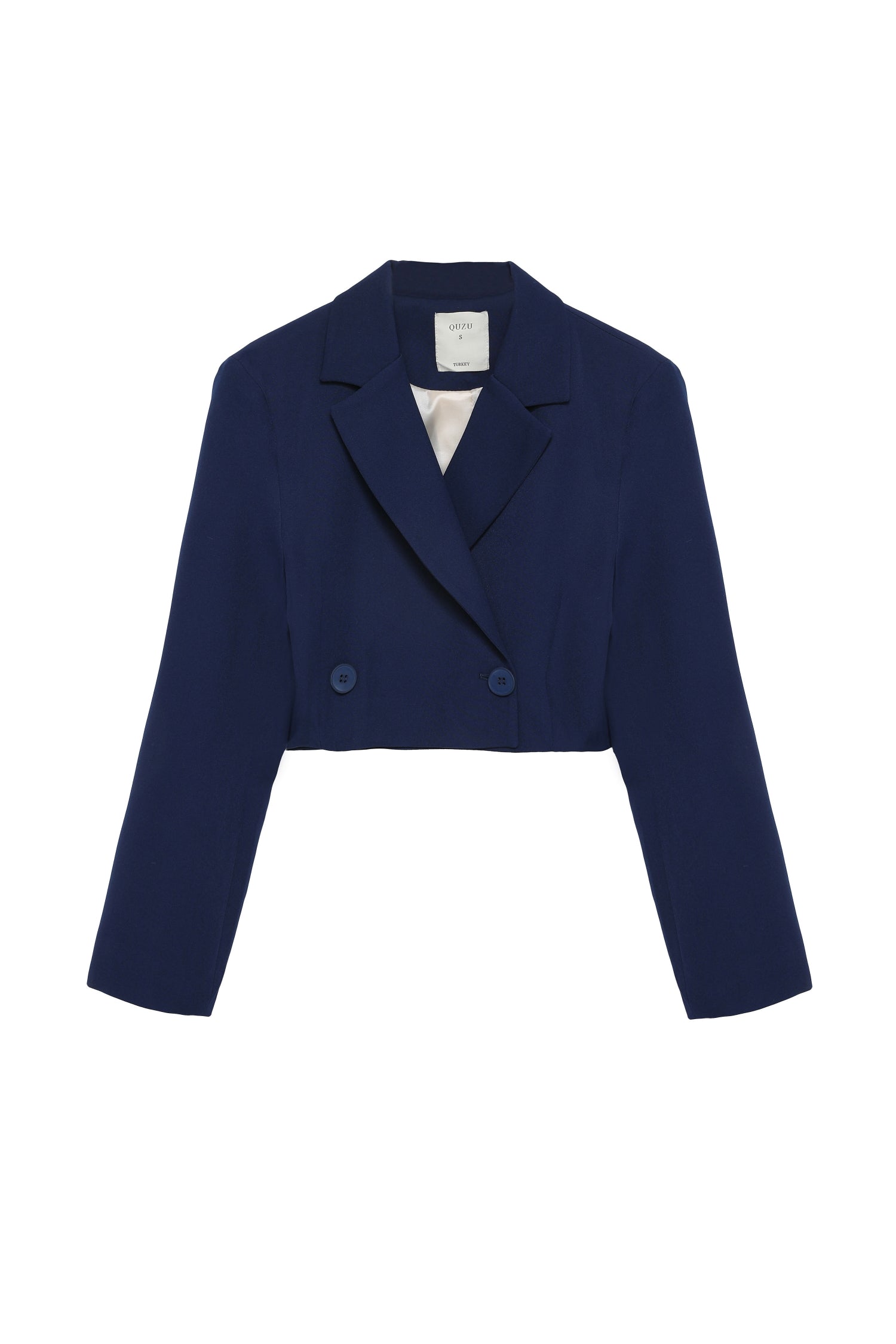 Double Breasted Crop Blazer Jacket Navy