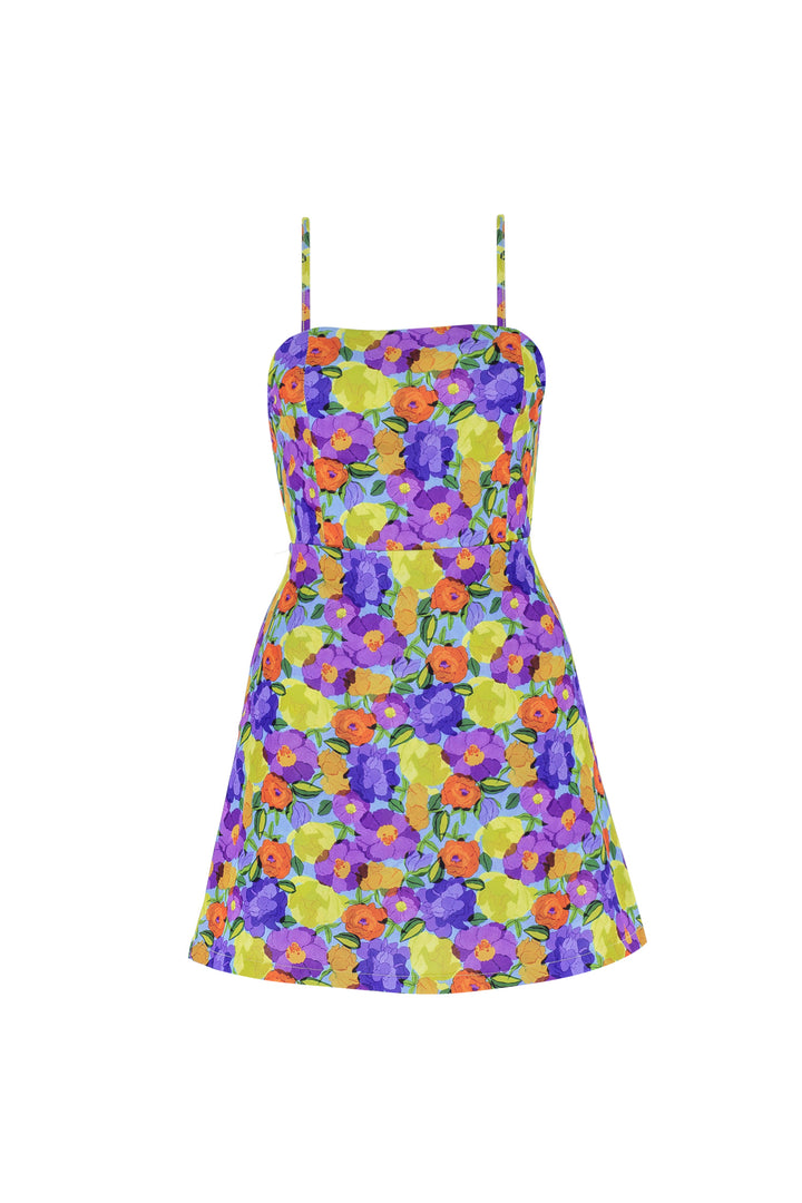 Sırt Dekolteli Mini Elbise Lila