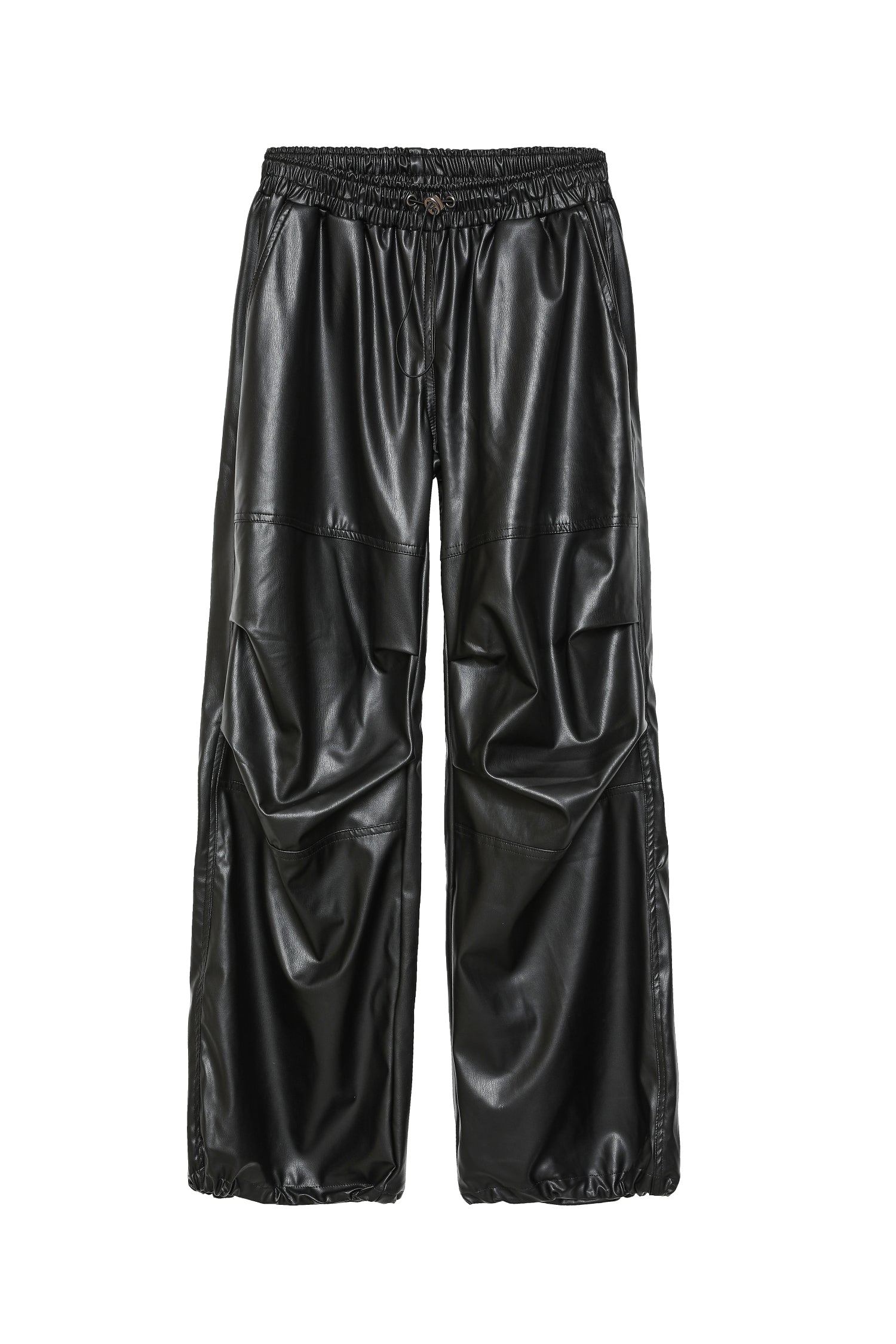 Leather Parachute Trousers With Elastic Legs Black