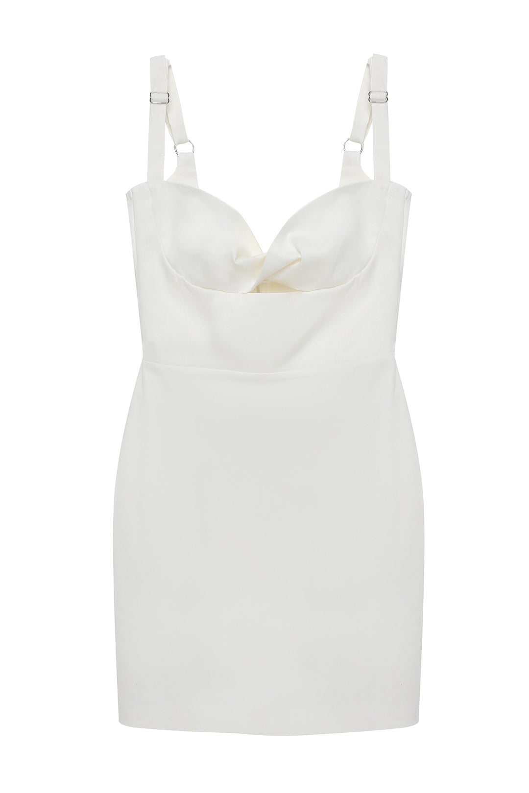 Düğüm Detaylı Askılı Mini Elbise Ekru