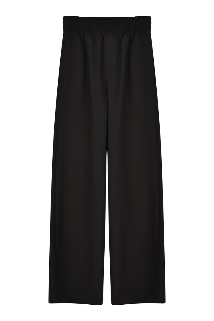 Elastic Waist Wide Leg Trousers Black