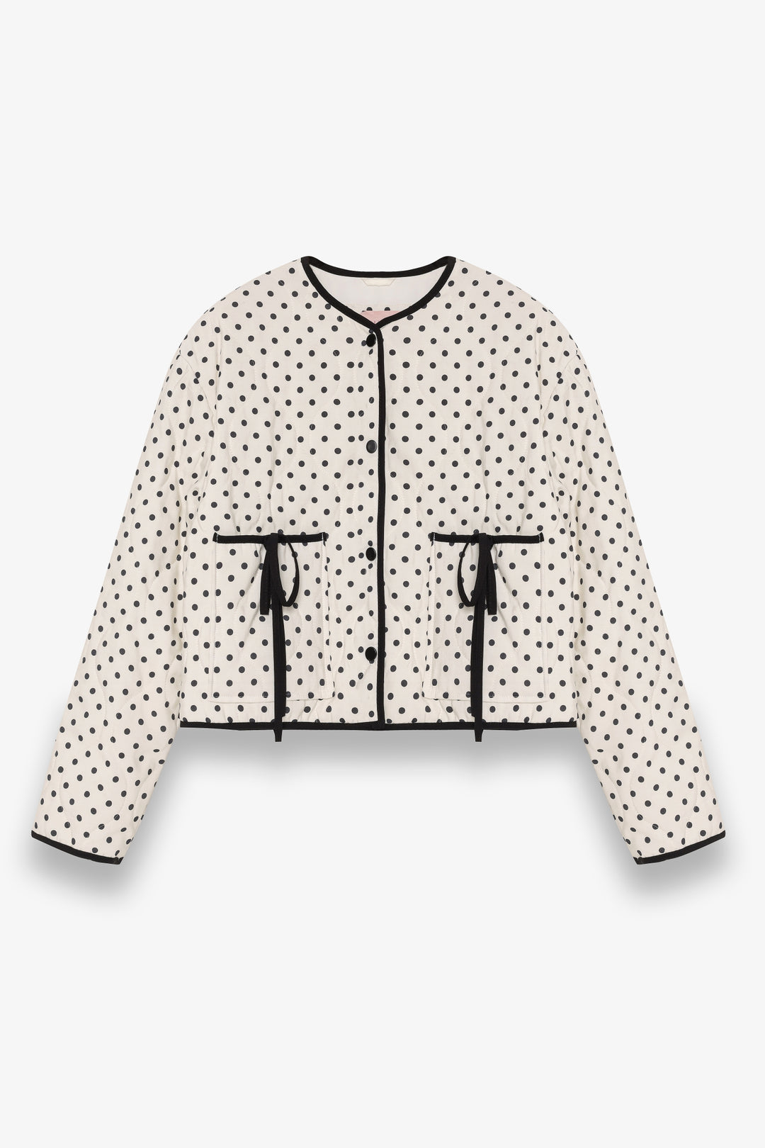 Puantiyeli Bağcıklı Kapitone Ceket Krem