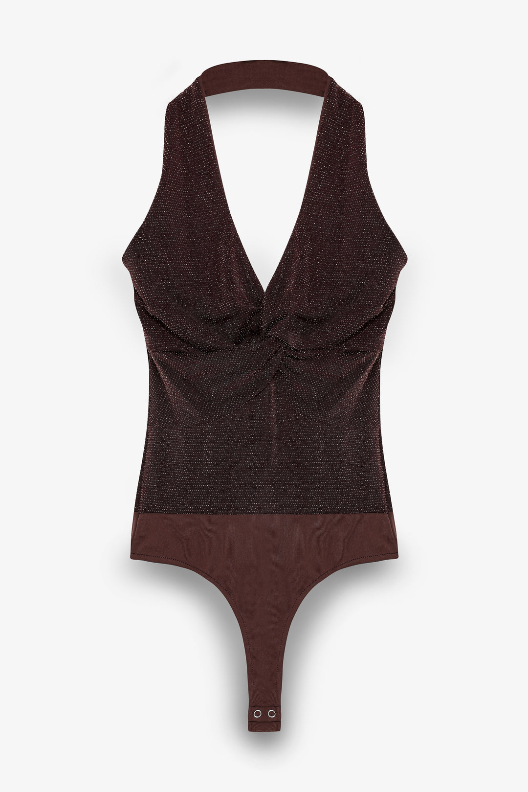 Simli Drape Düğümlü Bodysuit Kahverengi