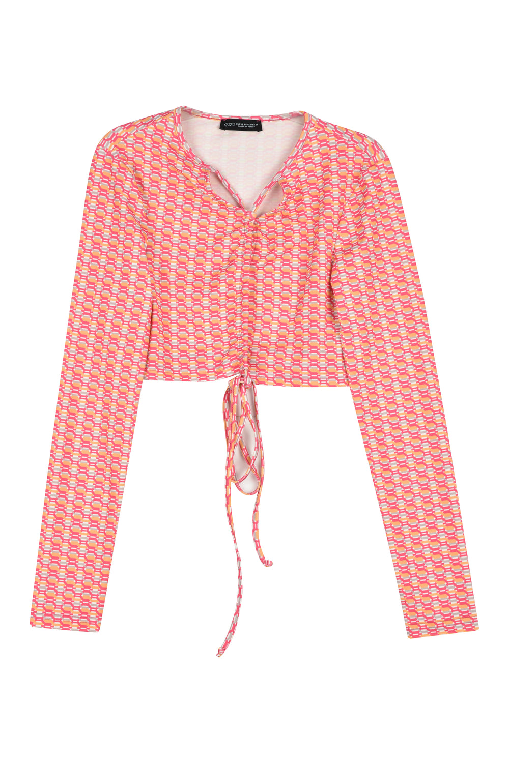 Patterned Cut Out Crop Blouse Pink