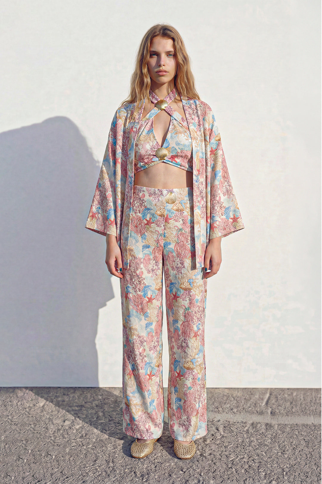 Çiçek Desenli Kısa Kimono Pembe