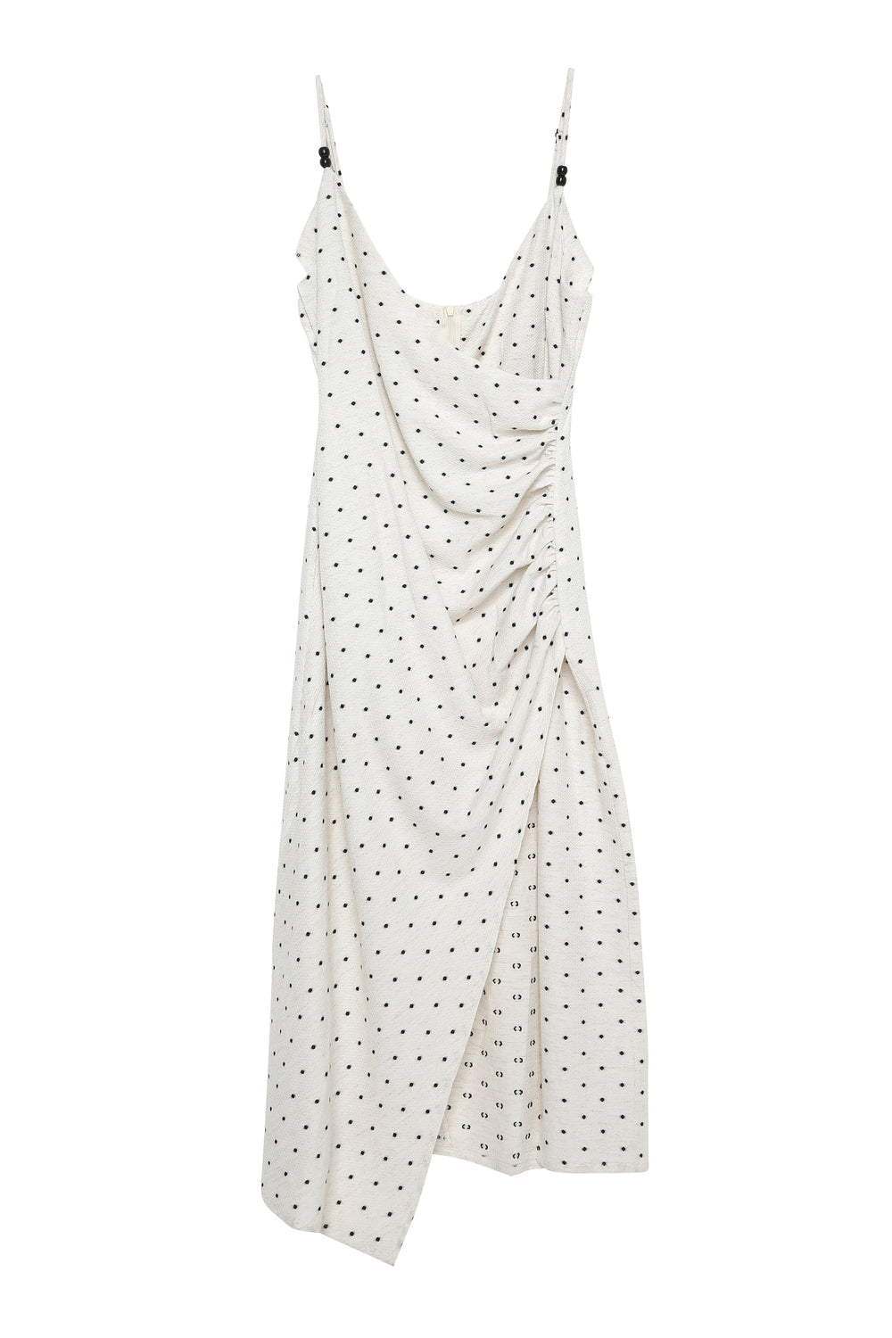 Strap Double Breasted Midi Length Linen Dress Bone