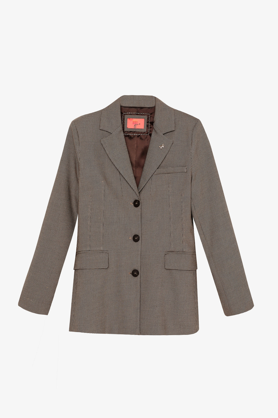 Broş Aksesuarlı Ekoseli Blazer Ceket Kahverengi