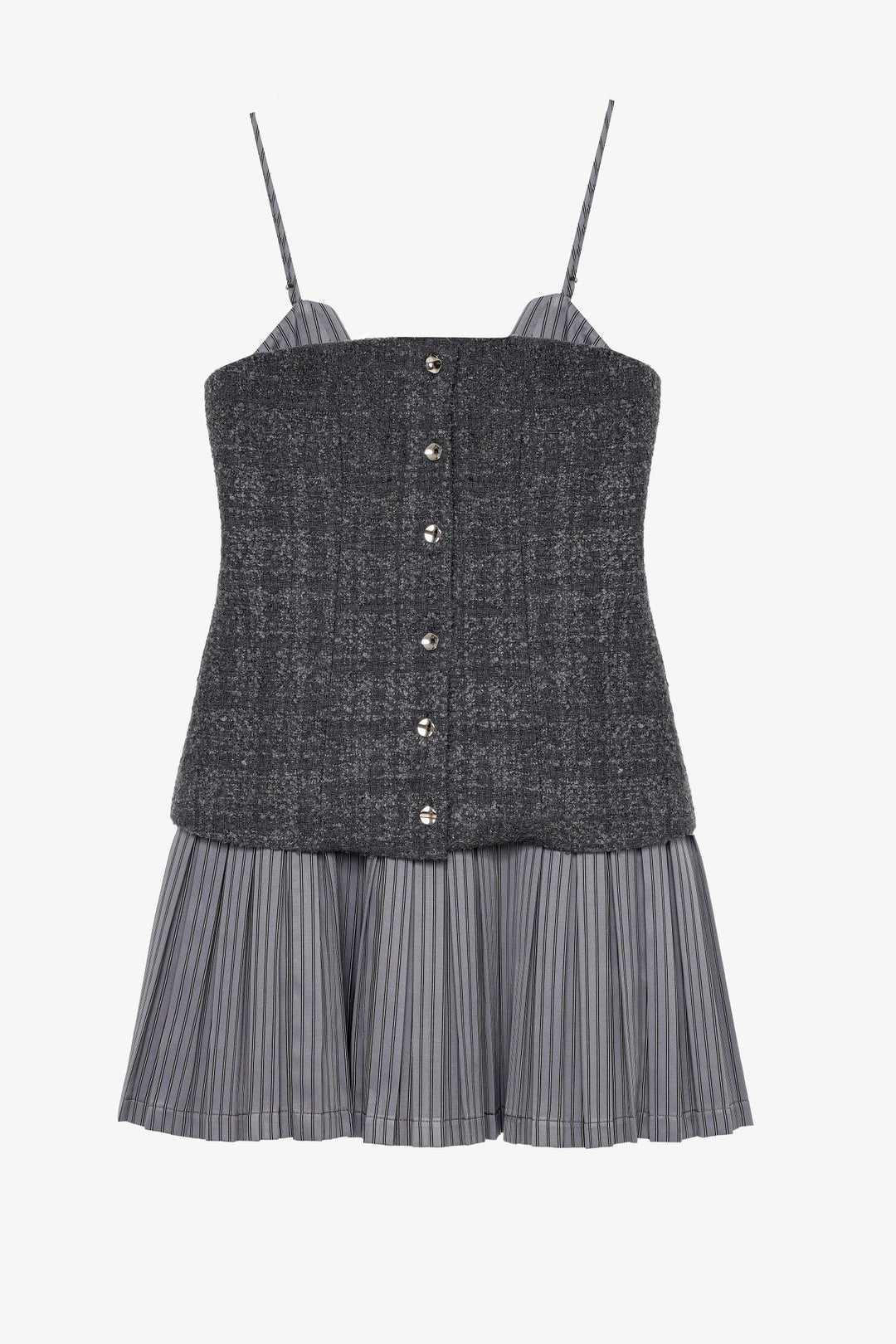 Tüvit Büstiyer Garnili Pileli Mini Elbise Antrasit