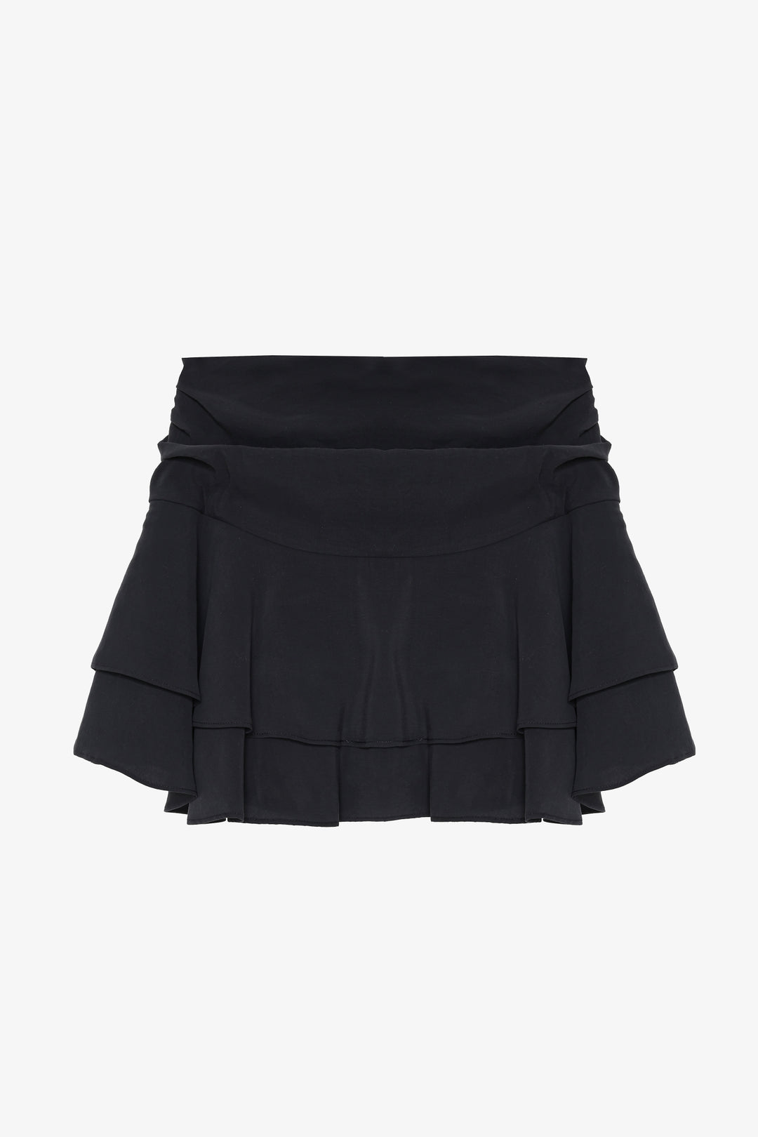 Katlı Volanlı Mini Etek Siyah