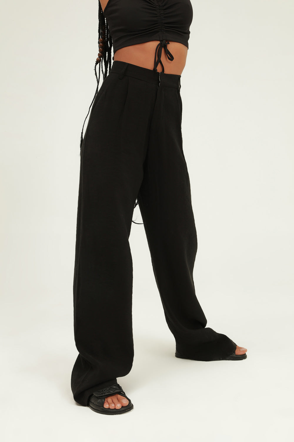 Yüksel Waist Wide Leg Trousers Black