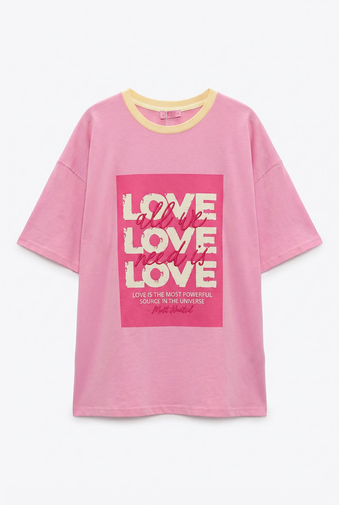 Love Yazı Baskılı Oversize Tişört Pembe