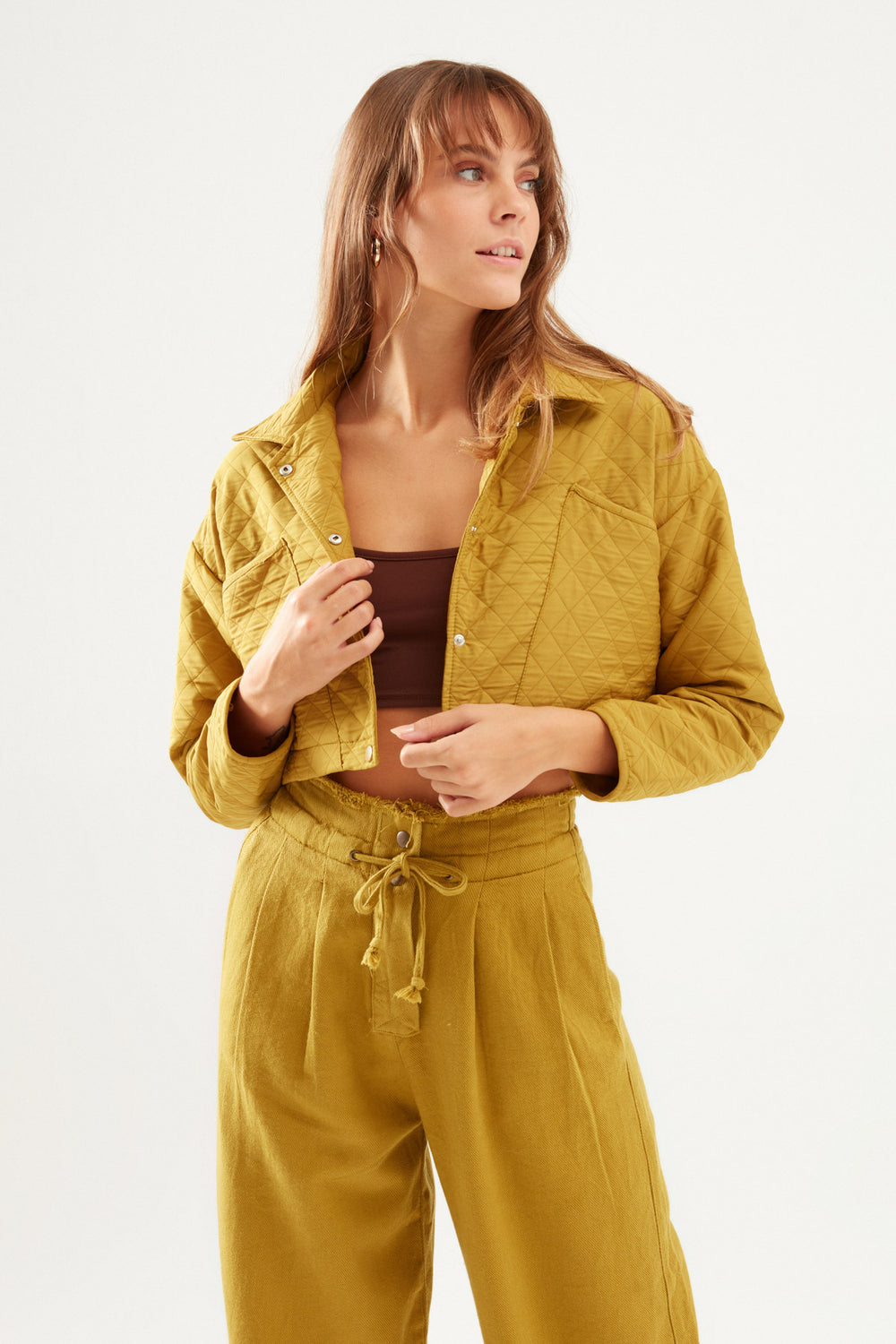 Quilted Crop Jacket Olive