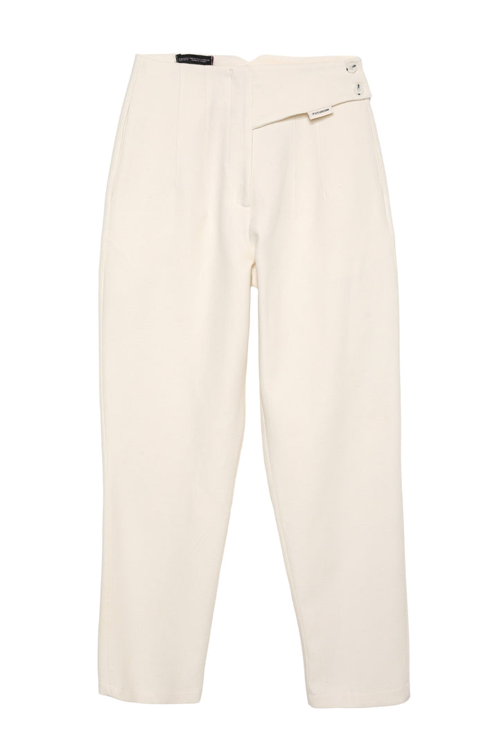 Etiket Detaylı Yüksek Bel Pensli Pantolon Naturel