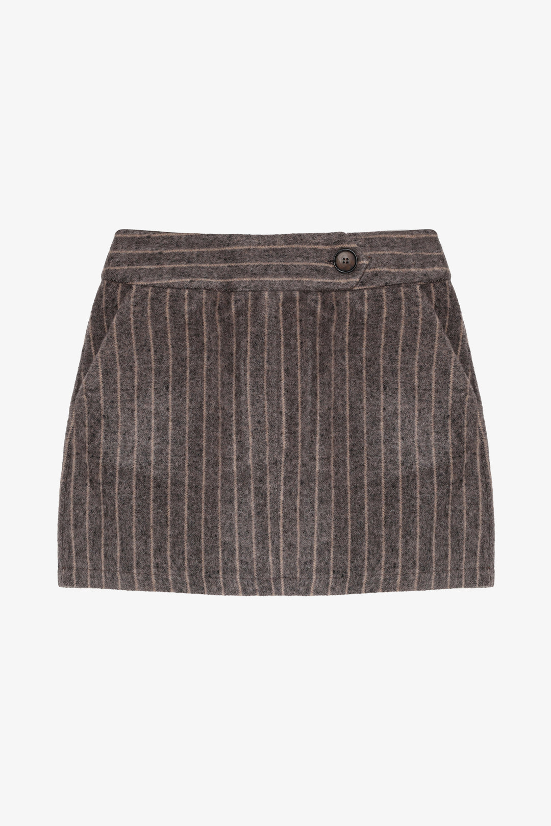 Çizgili Kaşe Mini Etek Vizon