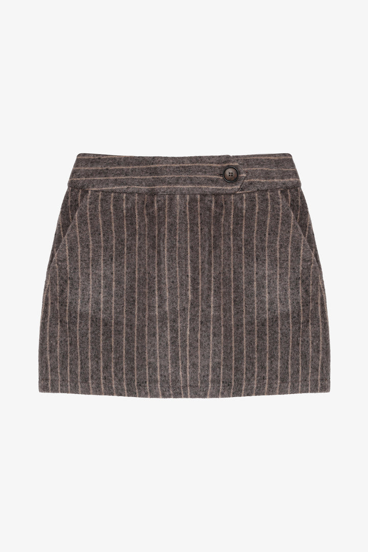 Çizgili Kaşe Mini Etek Vizon