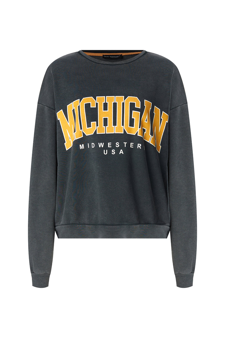 Yazı Baskılı Overisize Sweatshirt Antrasit