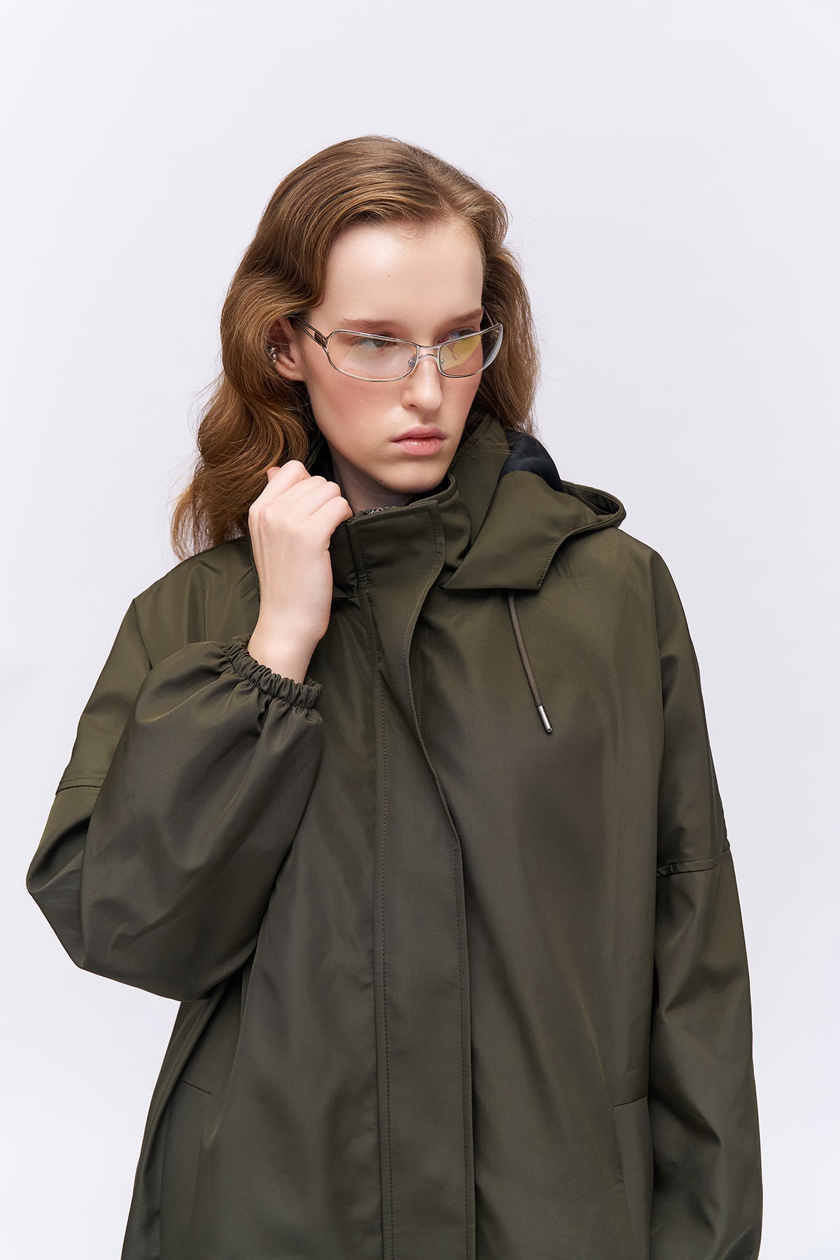 Oversize Hooded Trench Coat Khaki