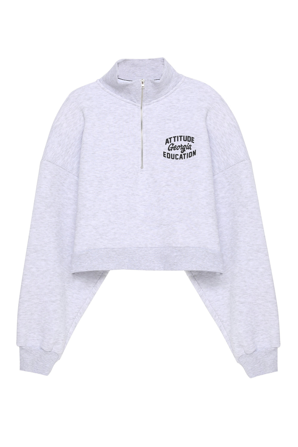 Sırtı Yazı Baskılı Crop Sweatshirt Gri