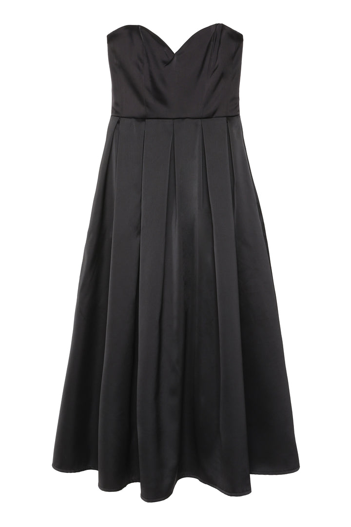 Kalp Yaka Straplez Pileli Elbise Siyah