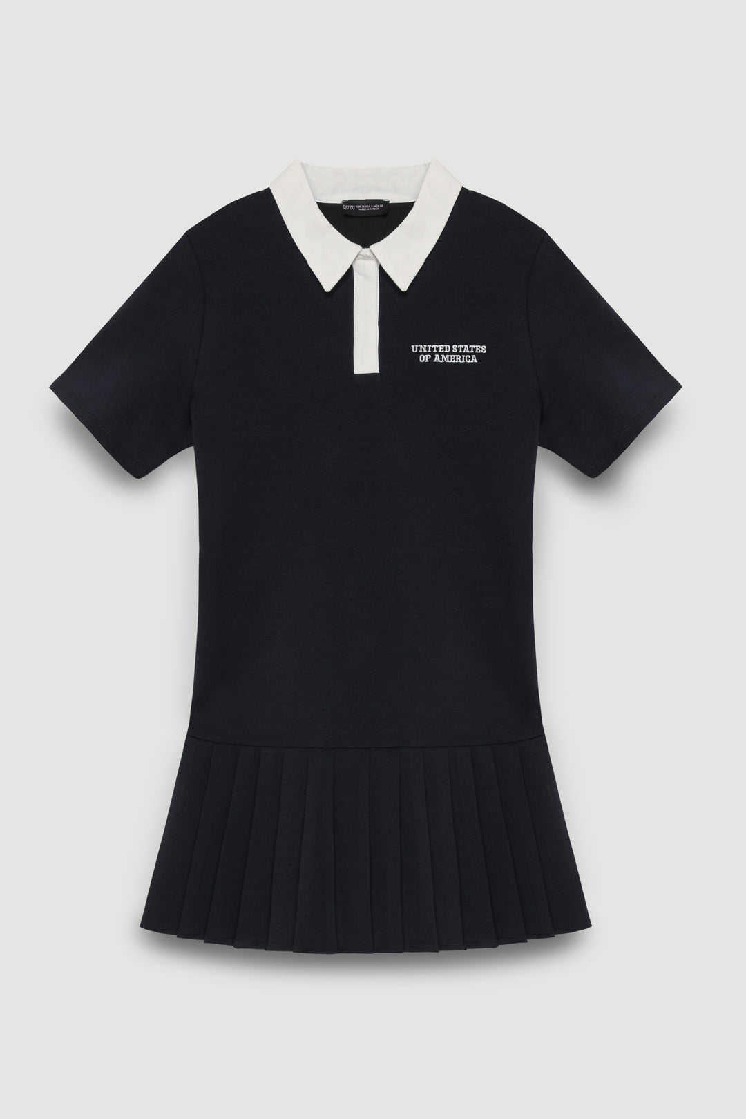 Polo Yaka Pileli Mini Elbise Lacivert