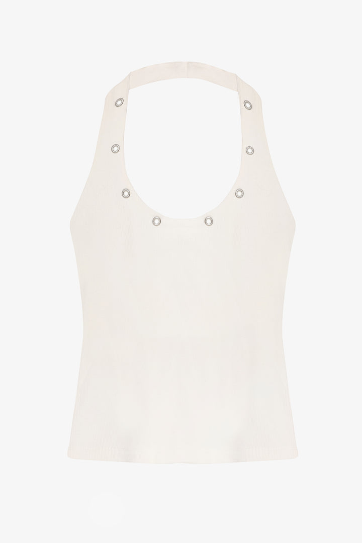 Kuş Gözü Detaylı Halter Yaka Atlet Ekru