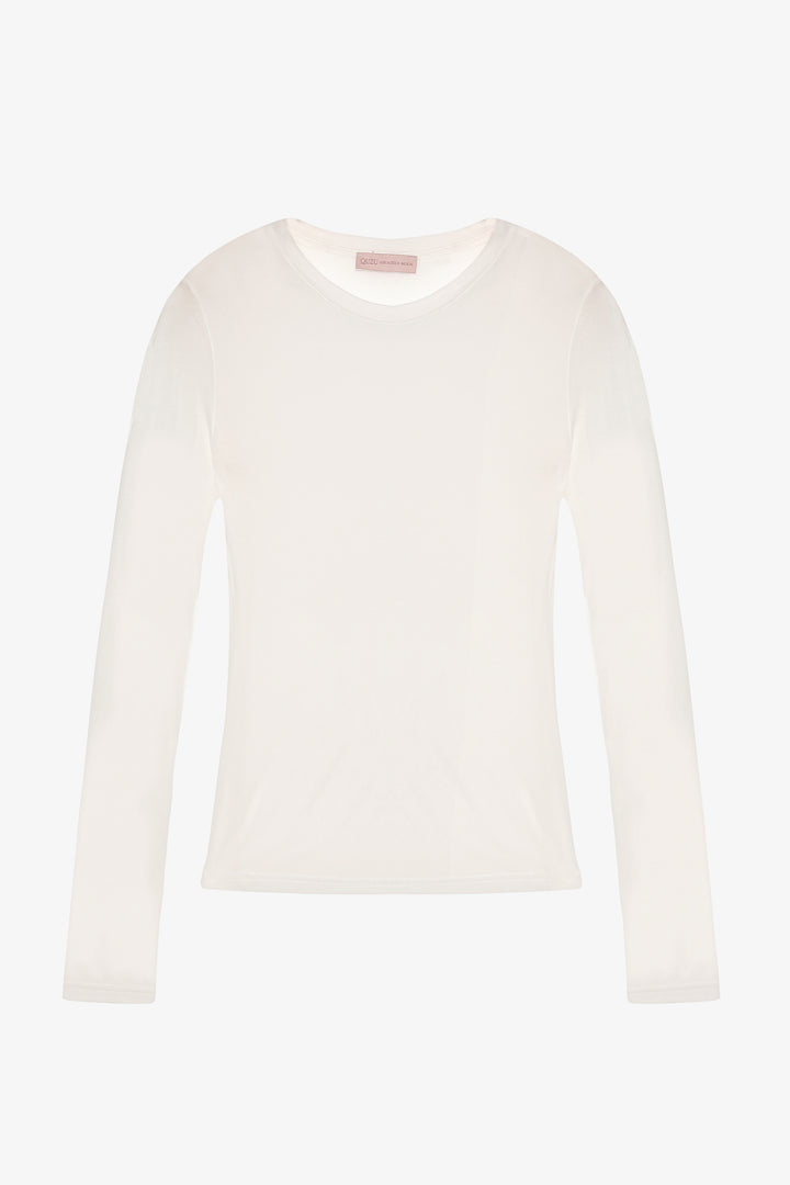 Bisiklet Yaka Basic Bluz Ekru