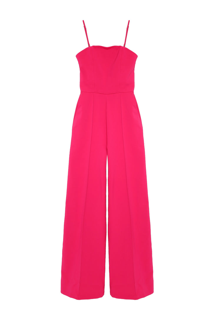 Pocket Detailed Wide Leg Jumpsuit Fuchsia