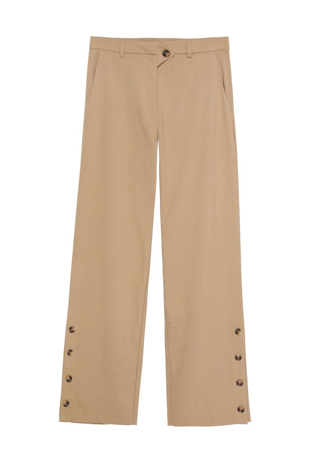 Button Detailed High Waist Trousers Beige