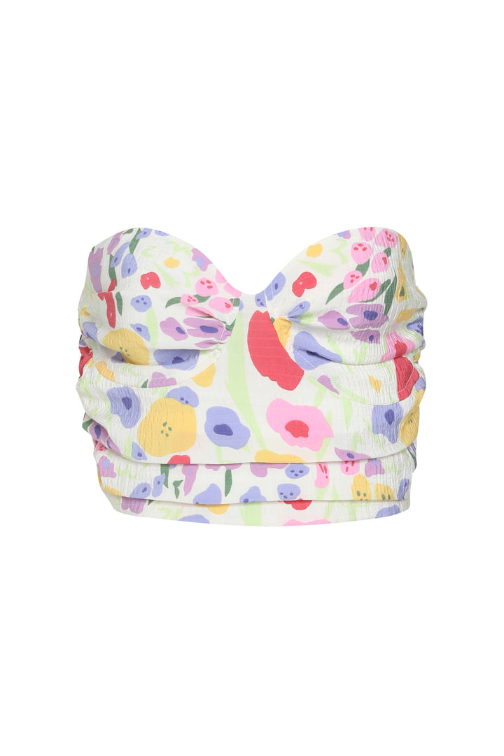 Patterned Pleated Bustier Ecru