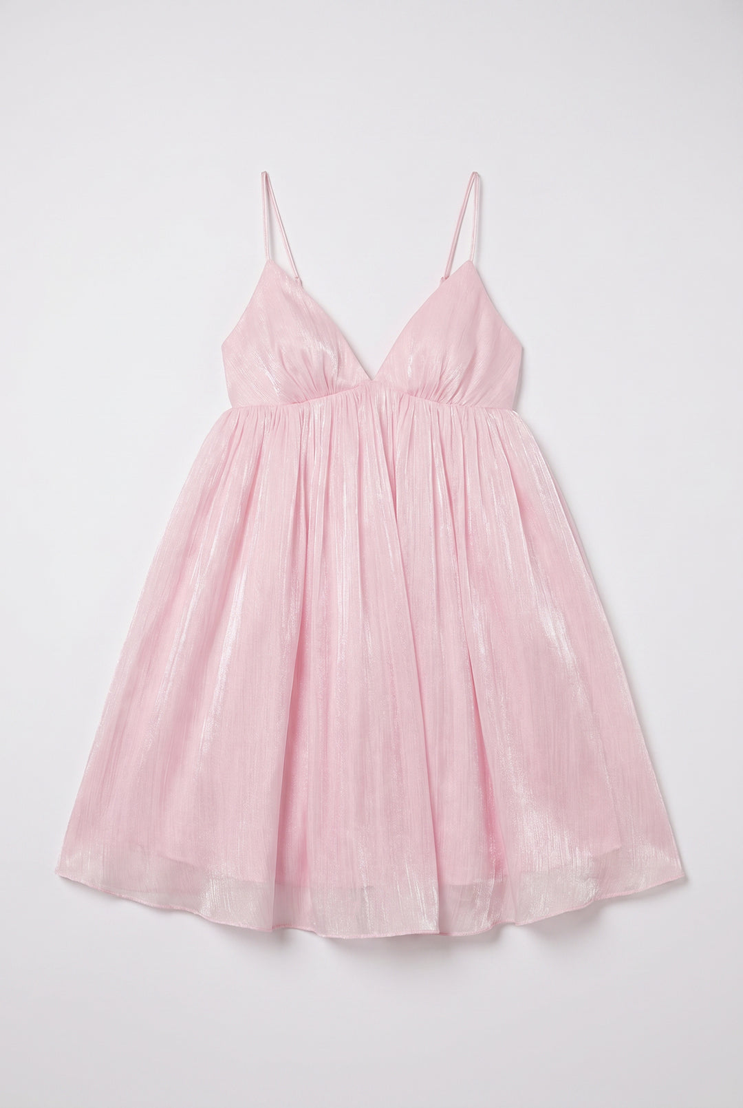 V Yaka Sırtı Çapraz Askılı Tül Mini Elbise Pembe
