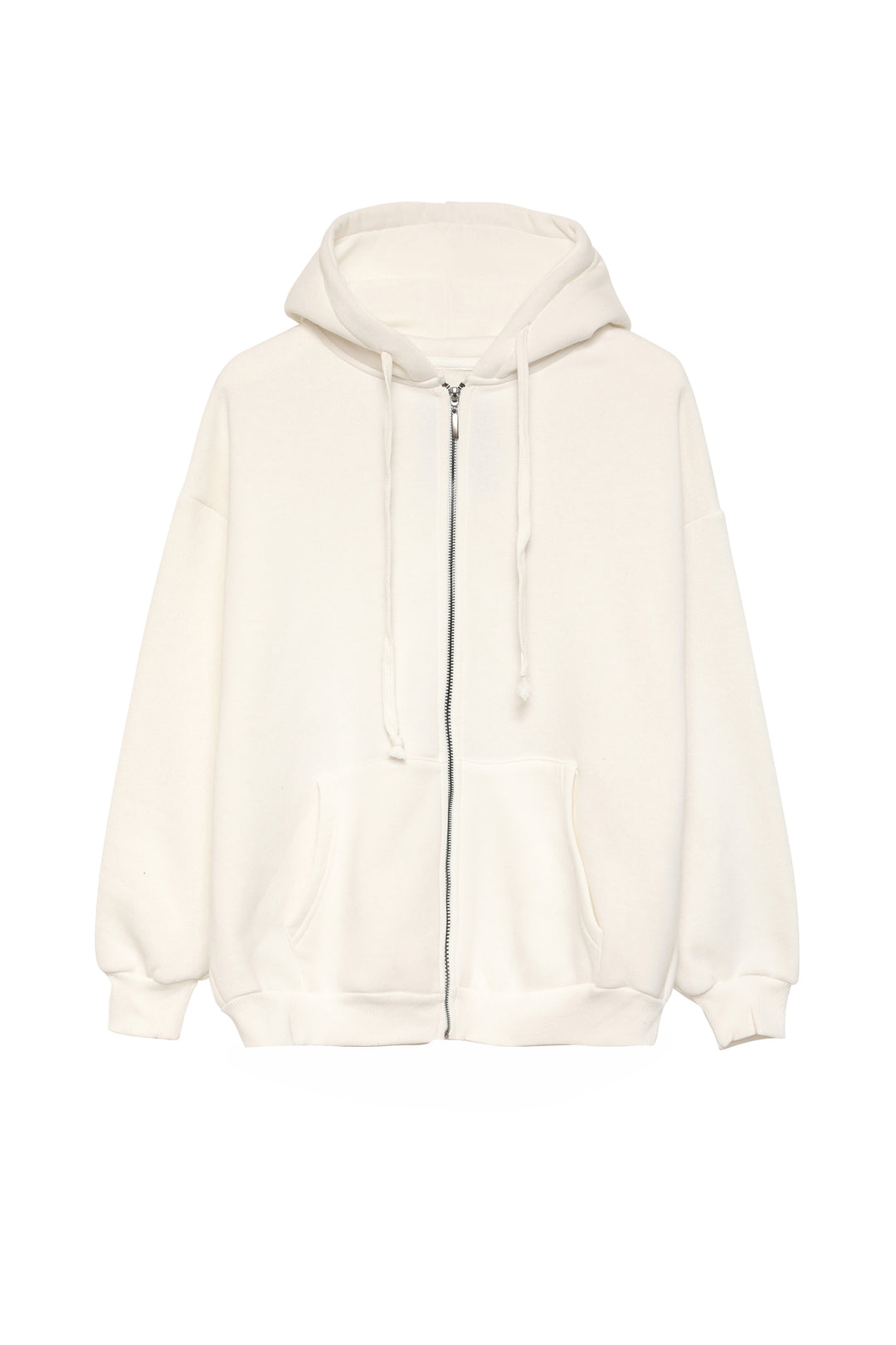 Zipper Hoodie Sweatshirt Ecru