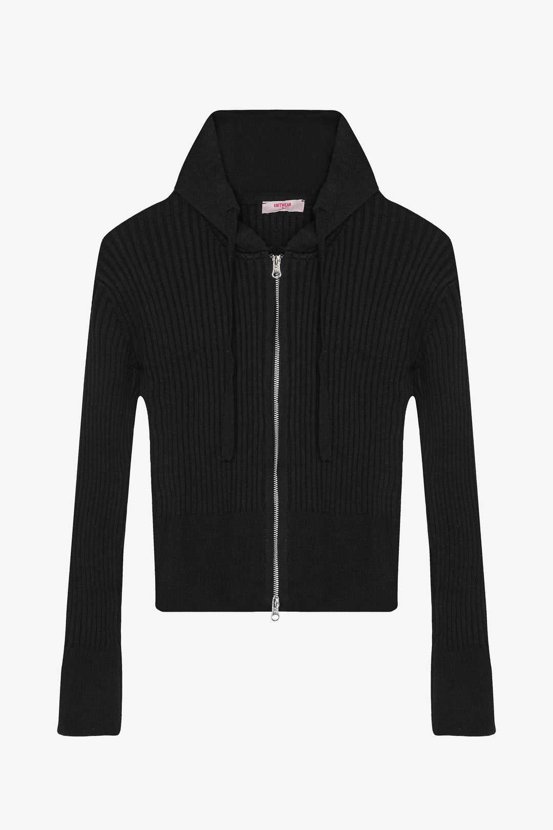 Fermuarlı Kapüşonlu Triko Hırka Siyah