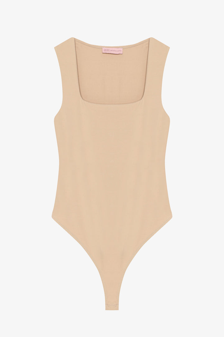 Kare Yaka Basic Bodysuit Bej