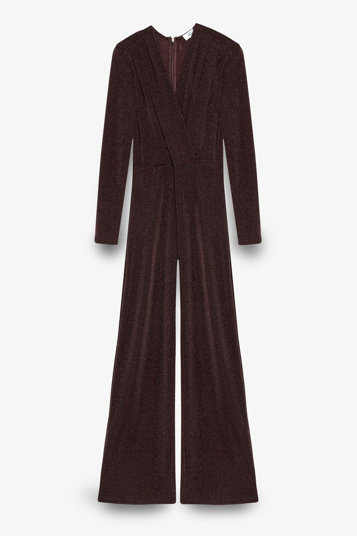 Simli Kruvaze Yaka Uzun Tulum Kahverengi