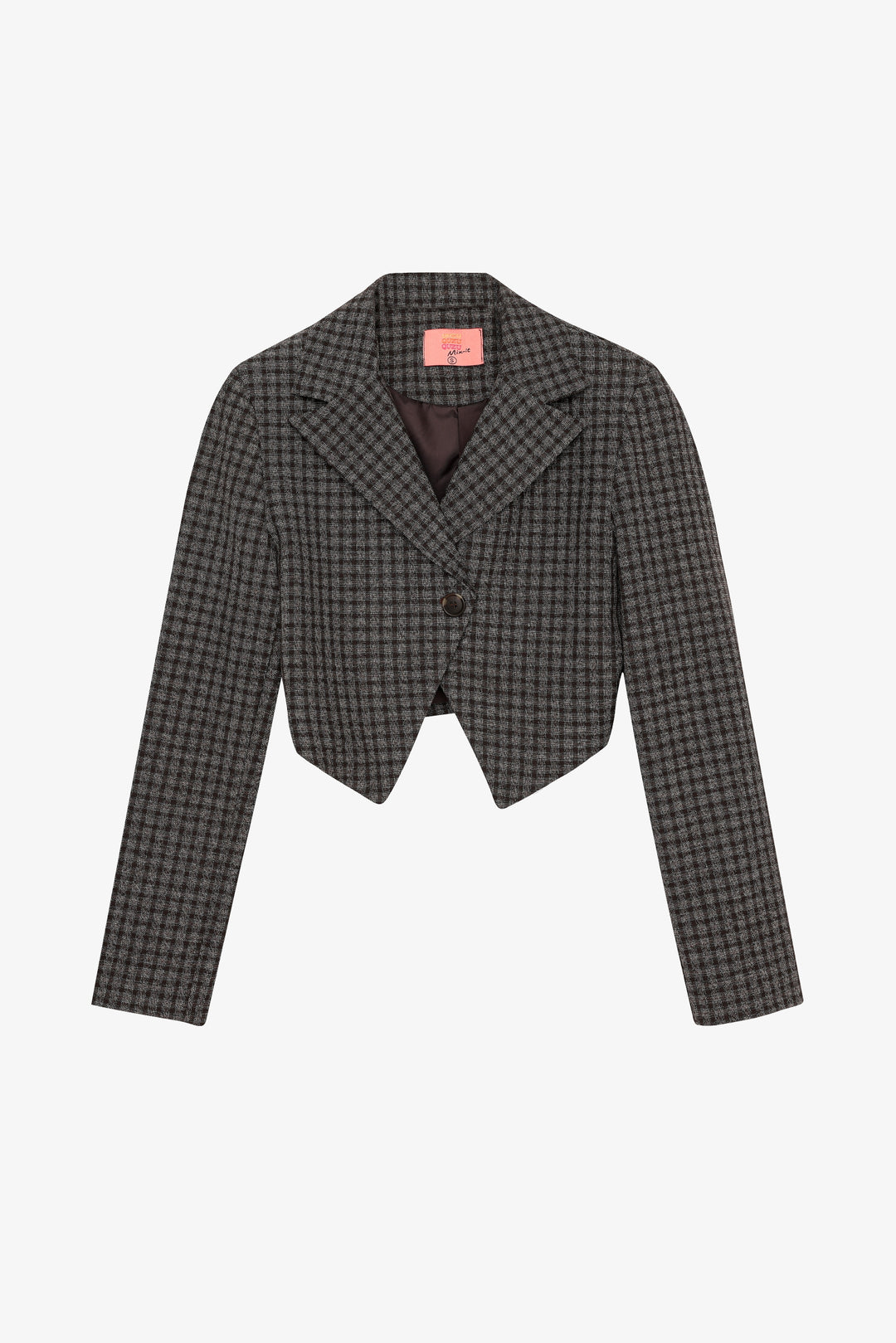 Ekose Tek Düğmeli Crop Blazer Ceket Kahverengi