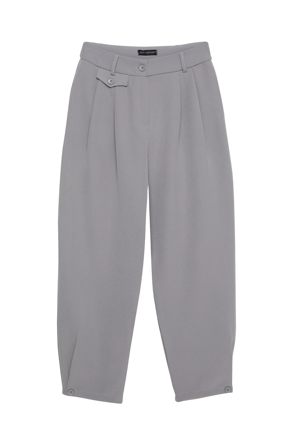 Button Detailed High Waist Trousers Gray